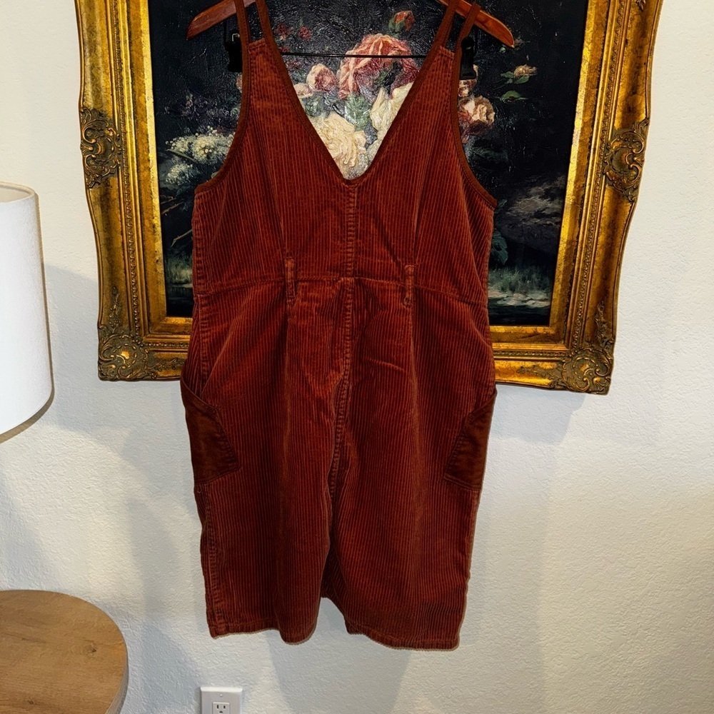 OAT New York Brown / Orange Soft Corduroy Button Down Mini Tank Dress Pockets XL - Picture 8 of 8